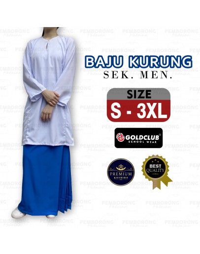 GOLD CLUB Baju Kurung Putih Sekolah Menengah/ Biru Kain Sarung/ Kain Koshibo #MT511 #MT514