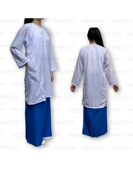 GOLD CLUB Baju Kurung Putih Sekolah Menengah/ Biru Kain Sarung/ Kain Koshibo #MT511 #MT514