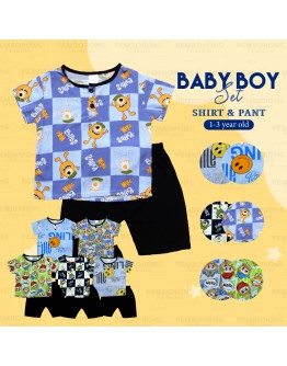(1-3Y) Kids Boy's Clothes Suit Set/ Summer Boy's T-shirt & Short Pant/ Baju Set Budak Lelaki