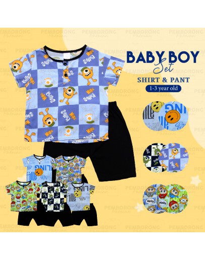 (1-3Y) Kids Boy's Clothes Suit Set/ Summer Boy's T-shirt & Short Pant/ Baju Set Budak Lelaki