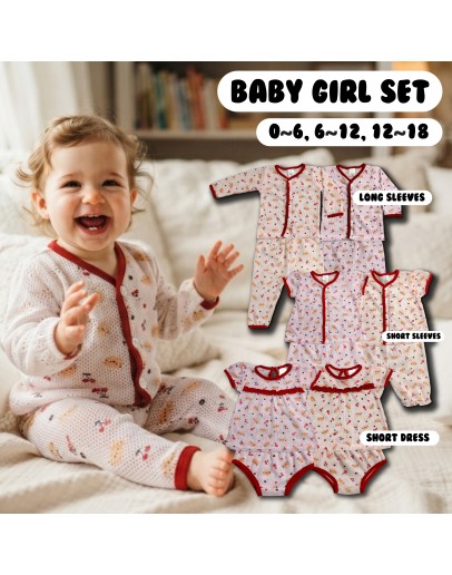 Baju Bayi Perempuan Set 0-18 Month/ Baby Girl Cotton Cloth Set #H118-C,E,F