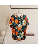 GOLD CLUB Batik Half Sleeve Blouse/ Summer Floral Shirt/ Baju Batik Wanita Casual