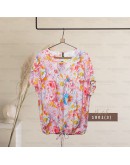 GOLD CLUB Batik Half Sleeve Blouse/ Summer Floral Shirt/ Baju Batik Wanita Casual