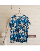 GOLD CLUB Batik Half Sleeve Blouse/ Summer Floral Shirt/ Baju Batik Wanita Casual