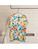 GOLD CLUB Batik Half Sleeve Blouse/ Summer Floral Shirt/ Baju Batik Wanita Casual
