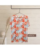 GOLD CLUB Batik Half Sleeve Blouse/ Summer Floral Shirt/ Baju Batik Wanita Casual