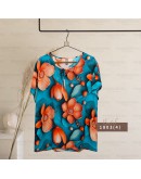 GOLD CLUB Batik Half Sleeve Blouse/ Summer Floral Shirt/ Baju Batik Wanita Casual
