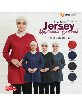GOLD CLUB Jersey Muslimah Plain Bercorak/ Jersi Sukan Muslimah / Baju Muslimah V Neck Sport 