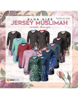 GOLD CLUB Jersey Muslimah Plus Size/ Baju Jersi Muslimah Corak Bunga/ T-shirt Muslimah M-7XL/ Full Printing Jersey Part 1