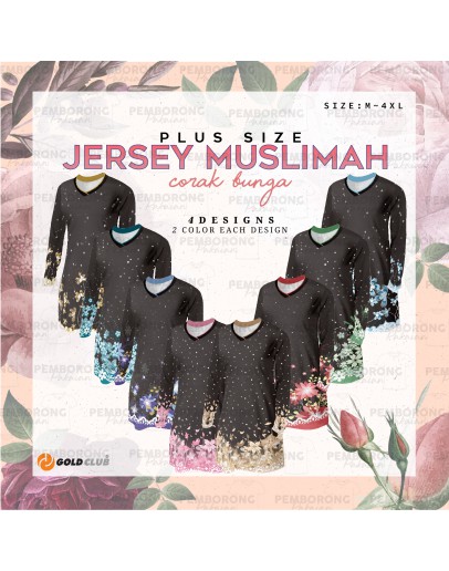 GOLD CLUB Jersey Muslimah Plus Size/ Baju Jersi Muslimah Corak Bunga/ T-shirt Muslimah M-7XL/ Full Printing Jersey Part 3