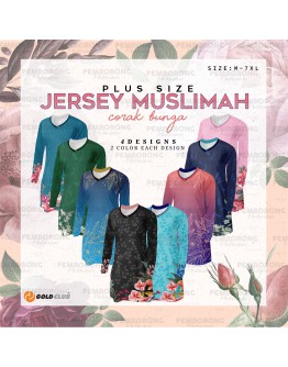 GOLD CLUB Jersey Muslimah Plus Size/ Baju Jersi Muslimah Corak Bunga/ T-shirt Muslimah M-7XL/ Full Printing Jersey Part 2